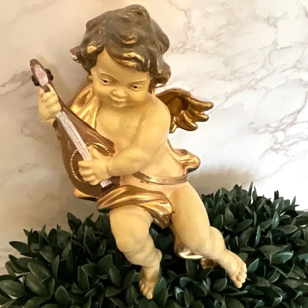Gorgeous vintage cherub playing lute; cream and gold Paris Chic Hollywood Glam